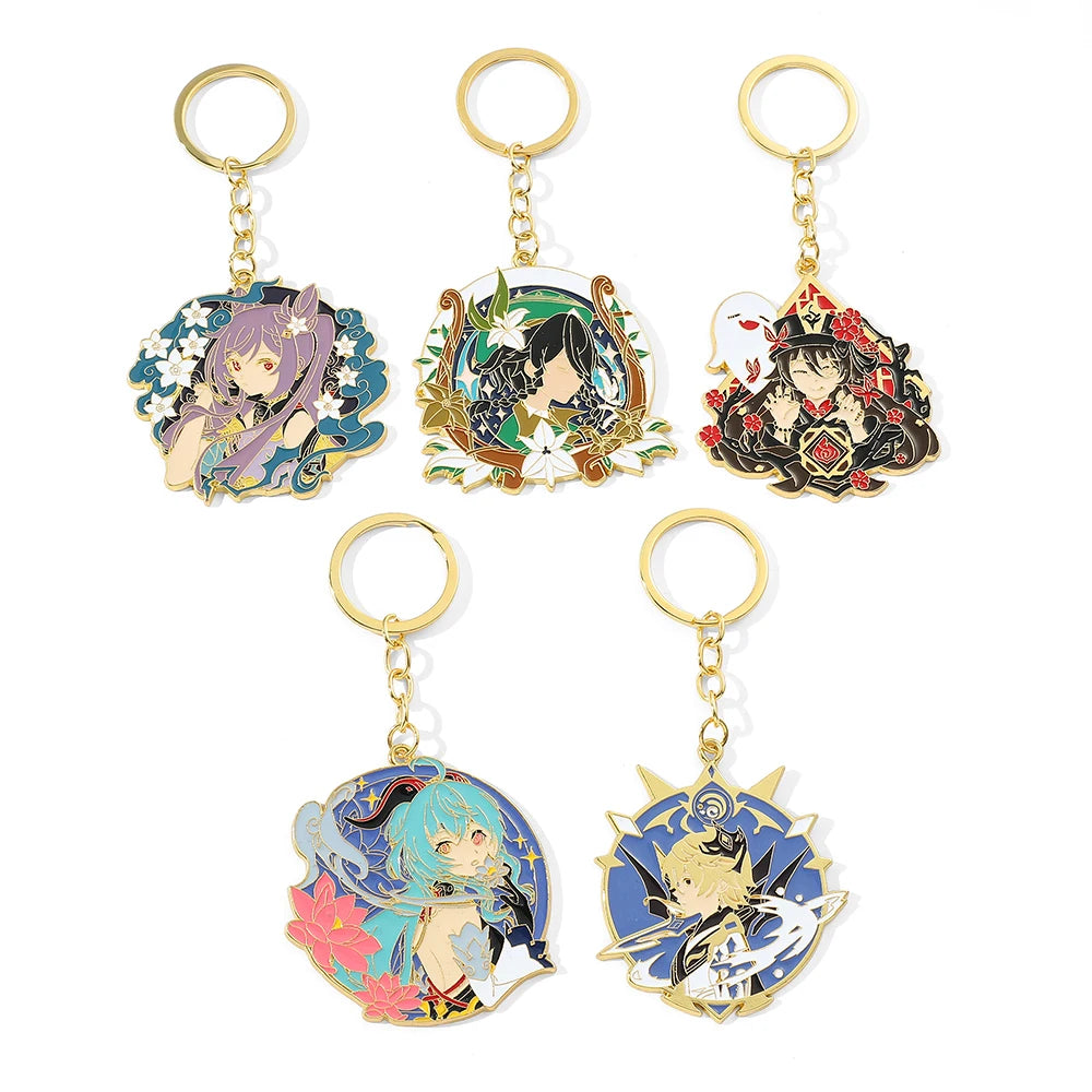 Anime Genshin Impact Keychain Cartoon Character Ganyu Keqing Barbatos Keyrings Car Key Holder Bag Pendant Accessories Gift