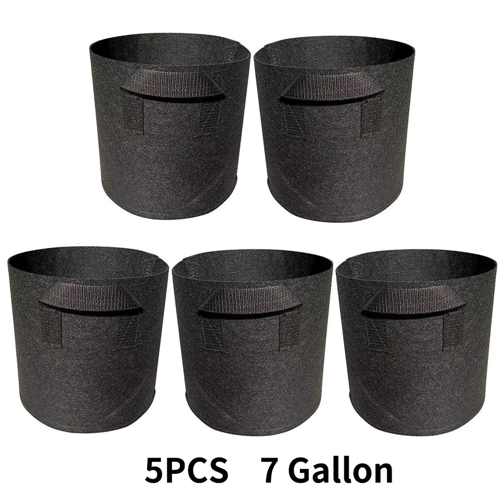 5-Pack Grow Bags/Aeration Fabric Pots with Handles(Available Capacities: 3 Gallon，4 Gallon, 5 Gallon, 7 Gallon, 30 Gallon)