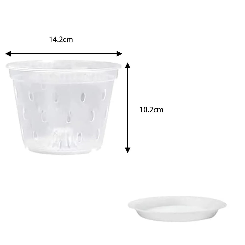 1/5Pcs Flowerpot With Tray Garden Planter-Drainage Pots With Holes Transparent Orchid Baskets Plastic Breathable Flower Pots