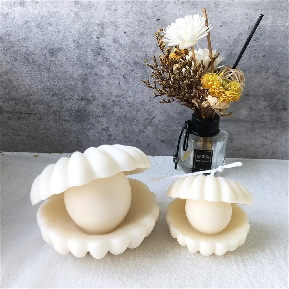 3D Pearl Shell Shaped Silicone Candle Mold Handmade Seashell Soap Scented Candle Mould Cake Baking Art Crafts Mould Home Decor