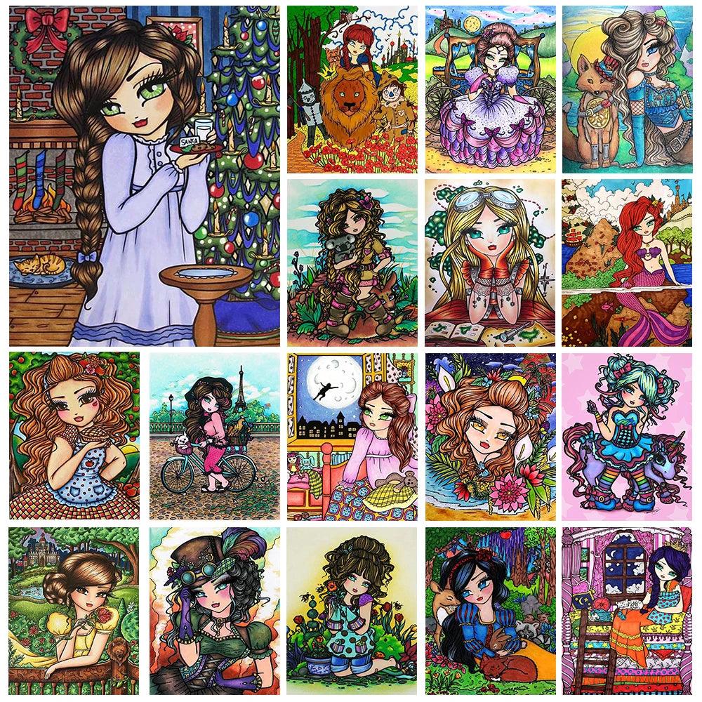 Handmade DIY cartoon big eyed girl diamond painting flower moon lion cross stitch hannahlynnart diamond mosaic home decoration