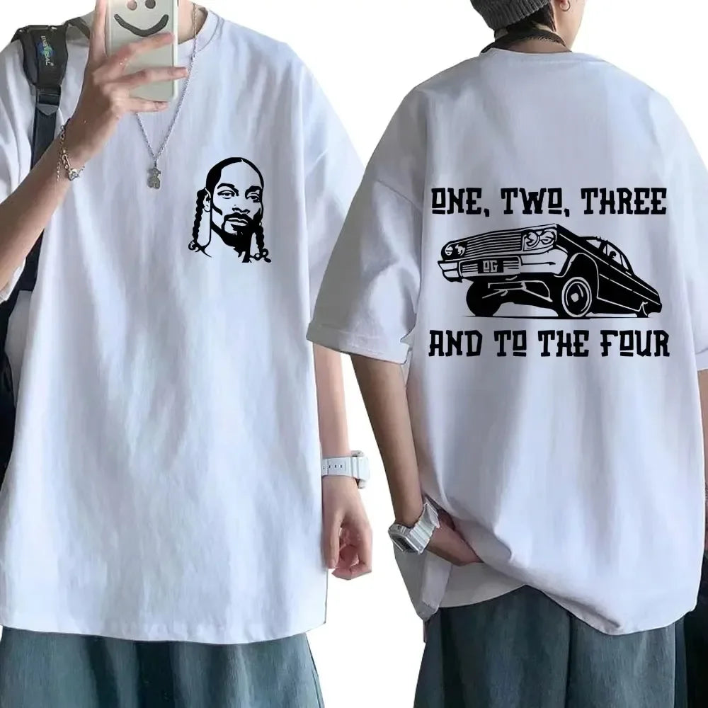 Snoop Dogg Cotton Hip Hop Style T Shirt One Two Three And To The Four Men's Streetwear Fashion