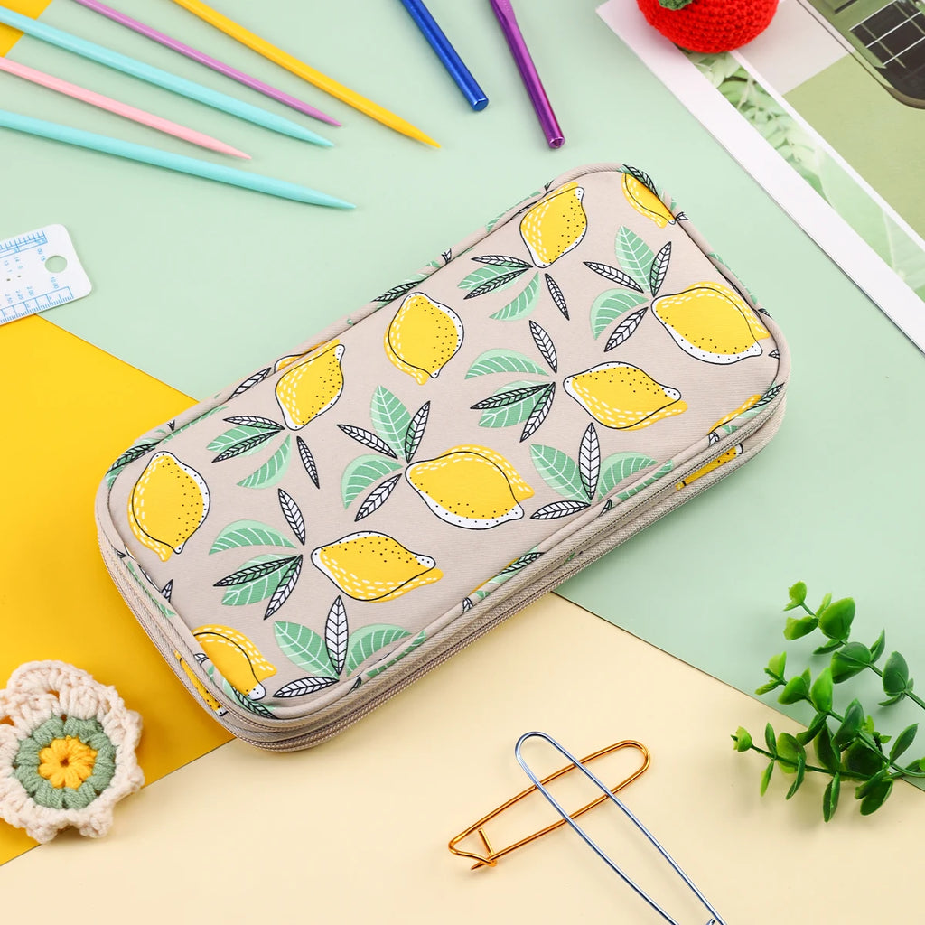 Empty knitting Needles Organizer Yellow Lemon Crochet Hooks Storage Bag Waterproof Rectangle Sewing Tools Accessories Bag