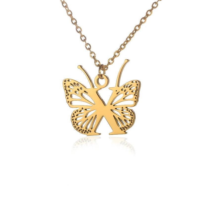 A-Z Initial Letter Collar Butterfly Necklace For Women Butterfly Jewelry Stainless Steel Alphabet Choker Necklace Female Gift