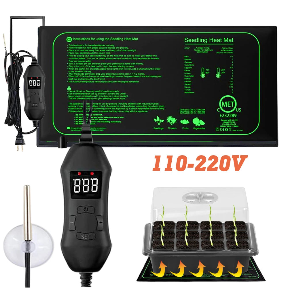 50W Seedling Heating Mat with Adjustable Thermostat Setting from 20℃ to 45℃ for Winter Plants Nursery Warm Seed Germination Grow