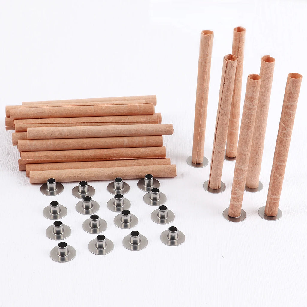 10Pcs 6mm 8mm 10mm 15mm Cylindrical Wooden Candles Wick With Sustainer Tab DIY Candle Making Supplies Handmade Soy Wax Wick