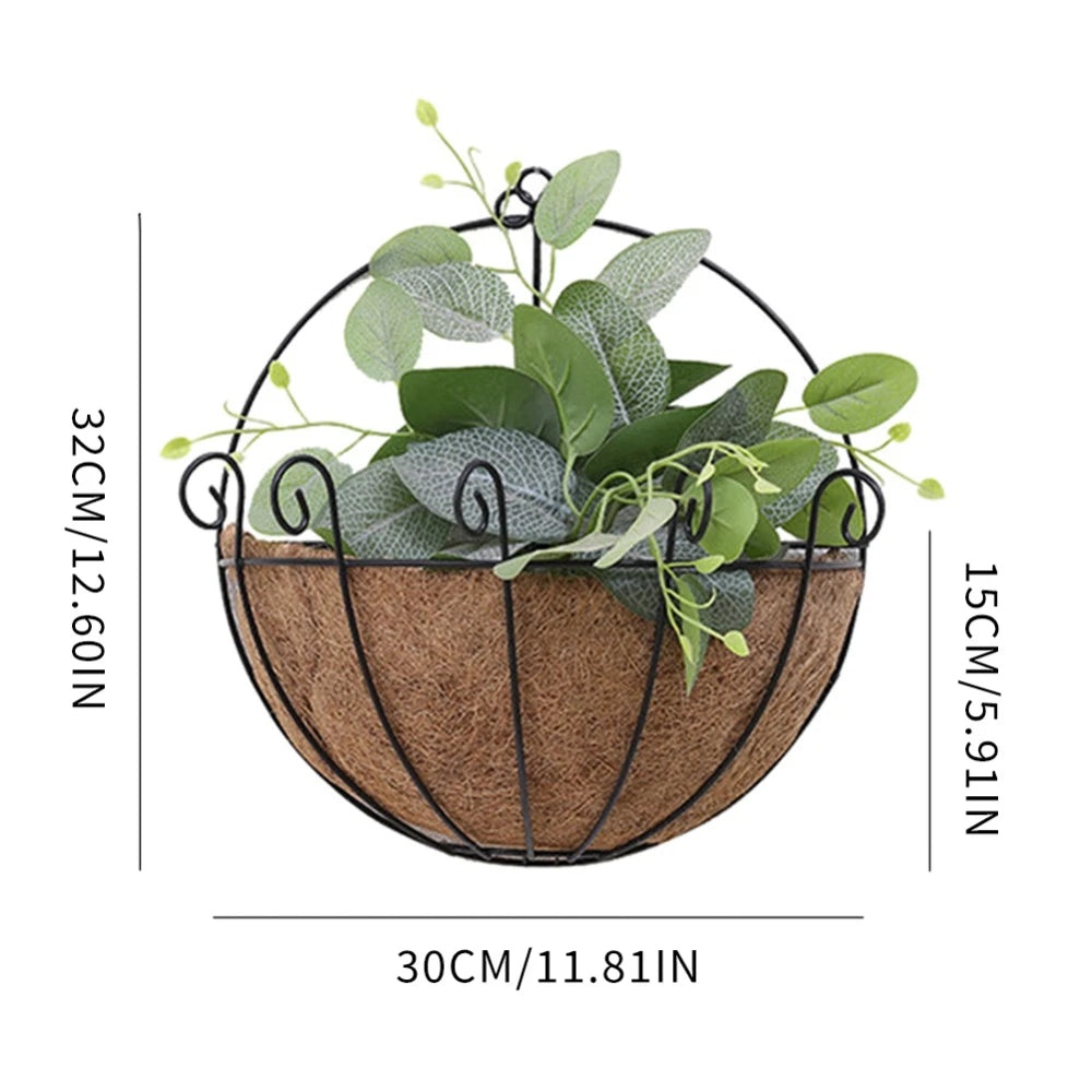 10/12/14 Inch Half Round Wire Plant Holder Metal Hanging Basket Coconut Liner Planter Flower Garden Pot for Home Balcony Decor