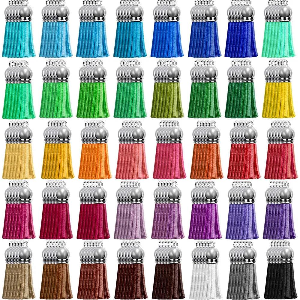 100PCS 38mm Leather Keychain Tassels Bulk Colored Tassel Pendants Crafts for Keyring Jewellery Making DIY Keychains Supplies
