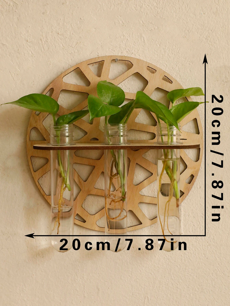 Plant Propagation Flowerpot With 3 Tubes，Wall Mounted Wooden Propagation Vase rack，Country Rustic Hanging Test Tube Plant Holder