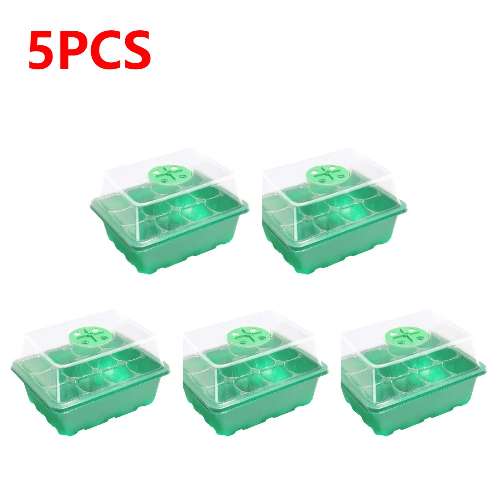 1-5Pcs Stackable Greenhouse Germination Tray with Humidity Dome 12 Holes Plant Grow Nursery Seedling Trays Garden Tools