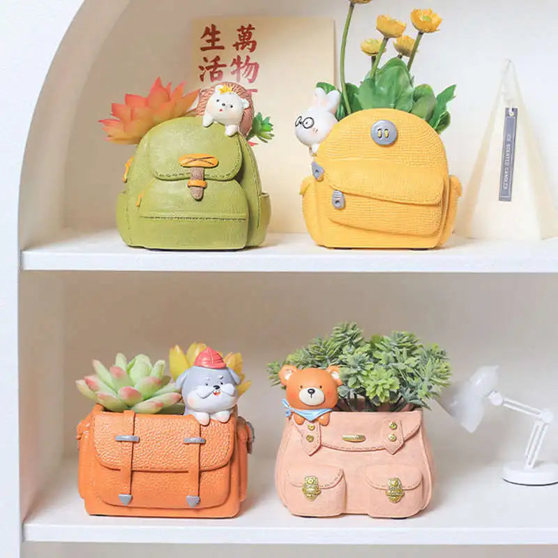 Mini Resin Flower Pot for Succulent Plant Garden Statues Backpack Rabbit Flower Pot Hand-molded Pen Holder Resin Molds Pots