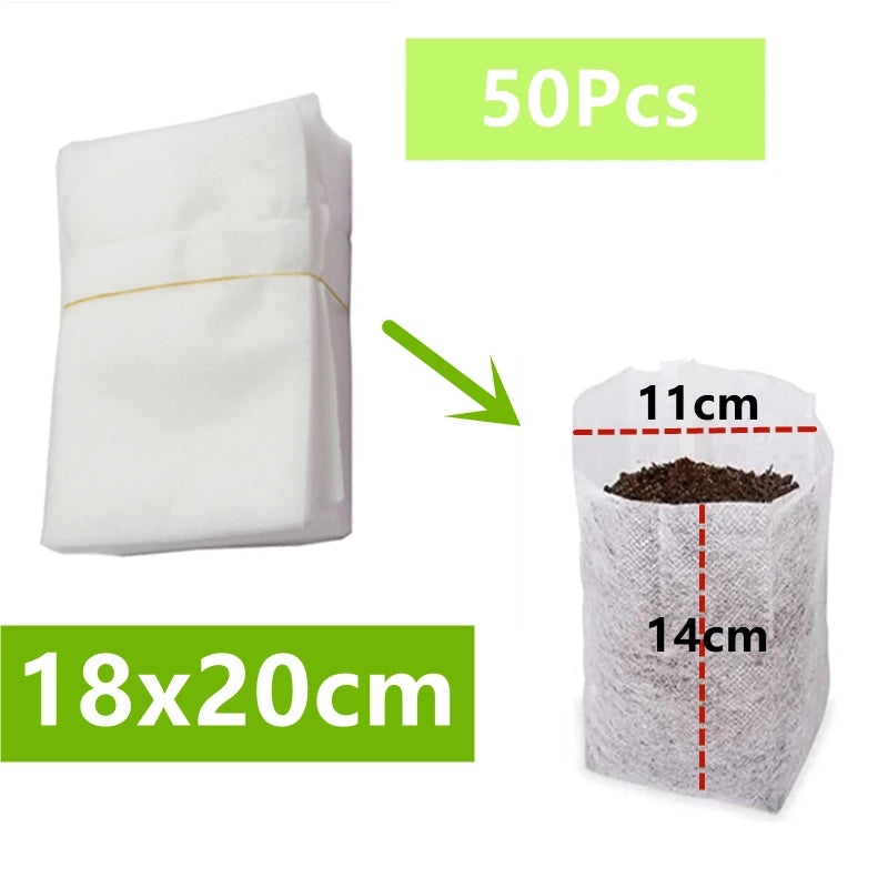 Seedling Bags 50 Pack Degradable Non-Woven Nursery Bags Fabric Seedling Grow Bags Plant Pouch for Garden Agricultural Supply
