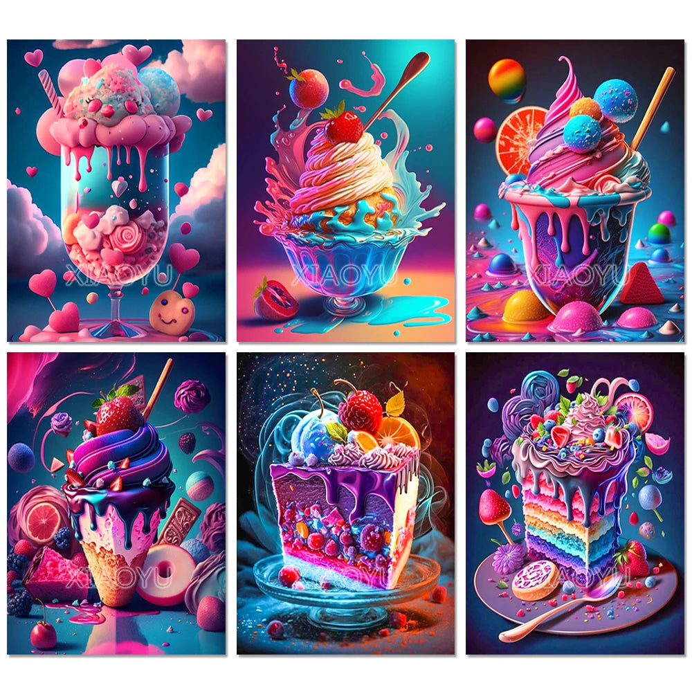 DIY Diamond Painting Cartoon Ice Cream Cake Picture Full Square Diamond Mosaic Embroidery Handmade Home Decoration Hobbies Gifts