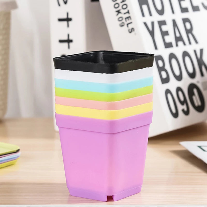 10PCS Gardening Mini Small Square Pot Seven Colors Flower Pot Succulent Pot Little Black Square Plastic Pot Seedling Tray TMZ