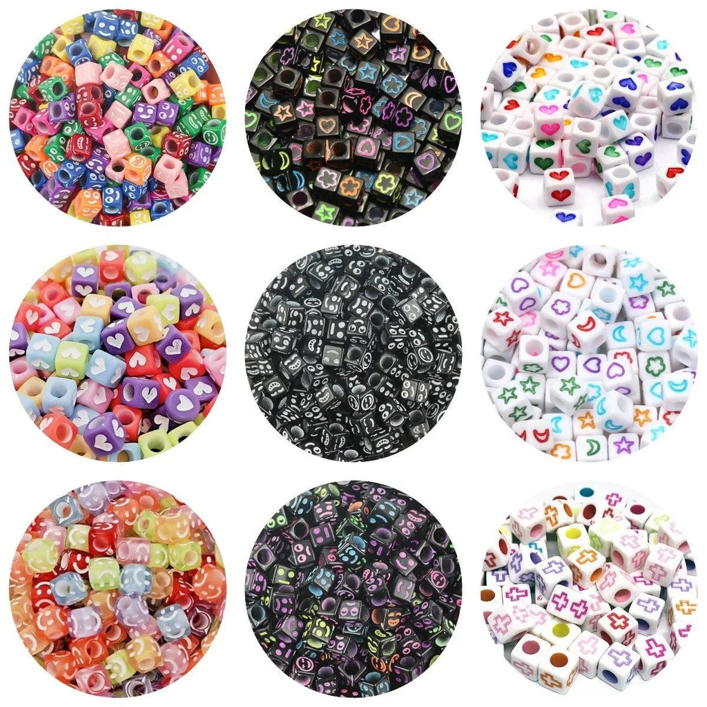 100-500PCS Acrylic Love Heart Beads Cube Loose Cross Beads For Jewelry Making Diy Handmade Bracelet Necklace Accessories