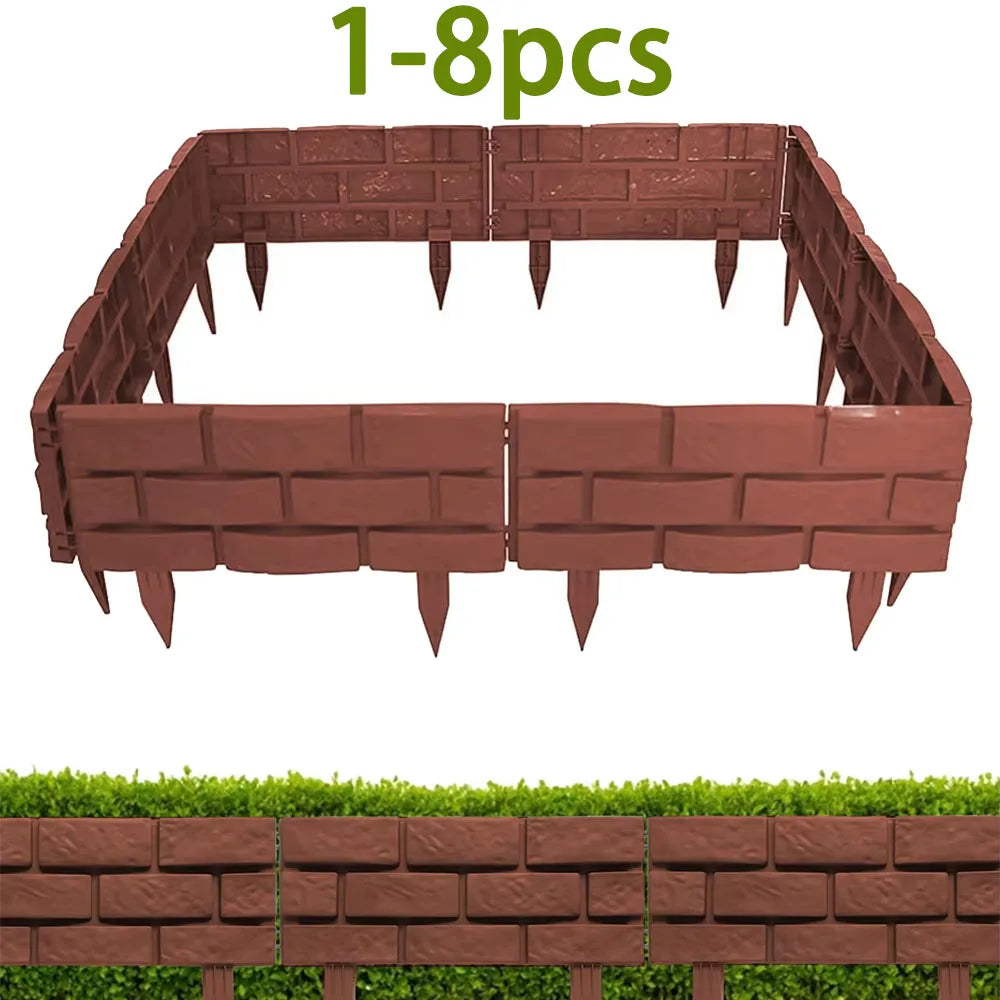 1-8pcs Plastic Garden Edging Border Imitation Stone Fence Garden Edging Lawn Plant Flower Grass Support Stake Outdoor Decoration