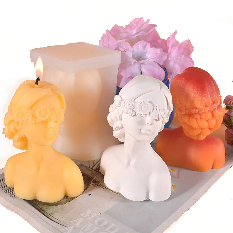 Girl Scented Candle Silicone Mold Blindfolded Closed Eyes Portrait Plaster Decor Handmade DIY Soap Aromatherapy Making Mould