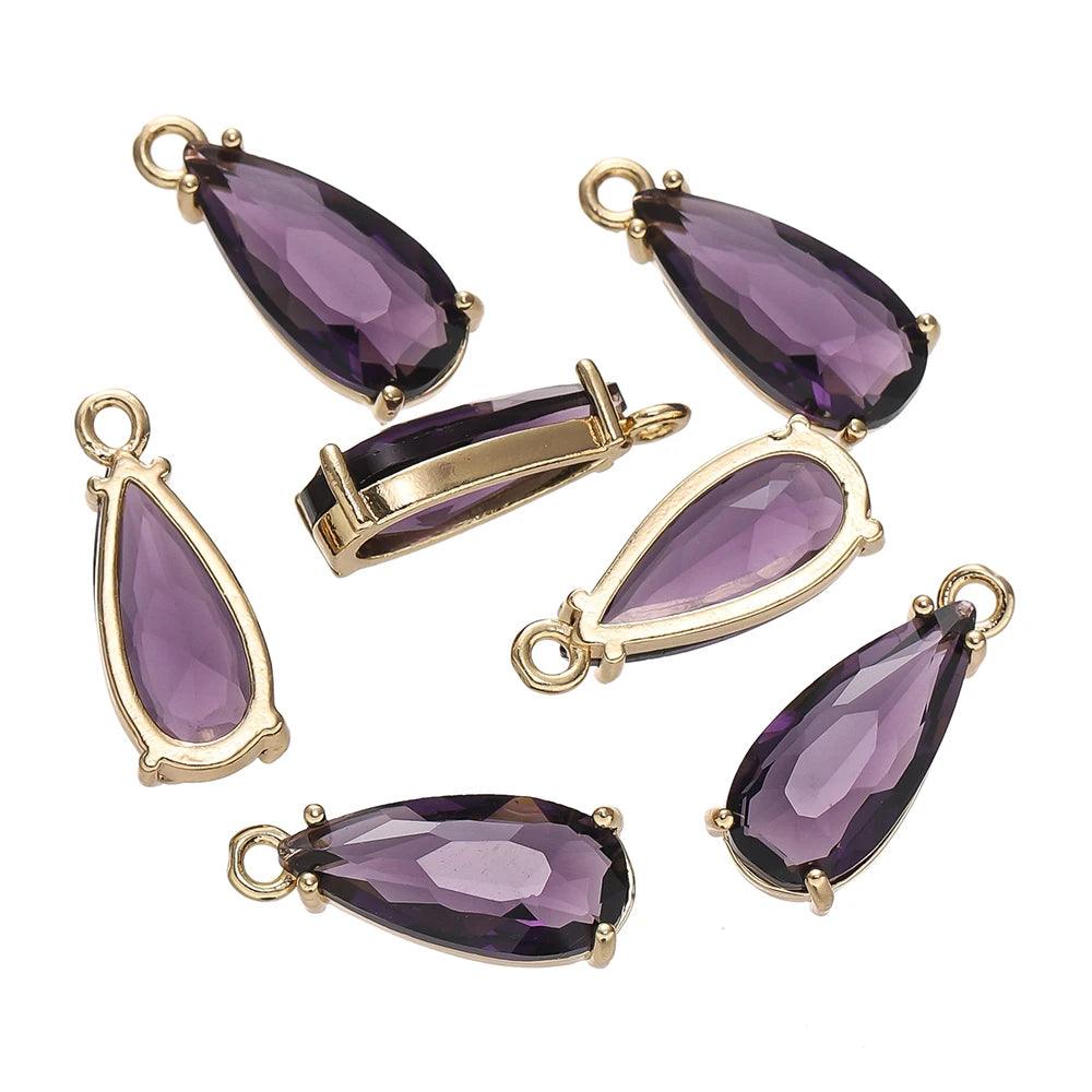5pcs Copper Zircon Waterdrop Pendants Transparent Crystal Charms Beads with Hole for Necklace Making DIY Jewelry Findings
