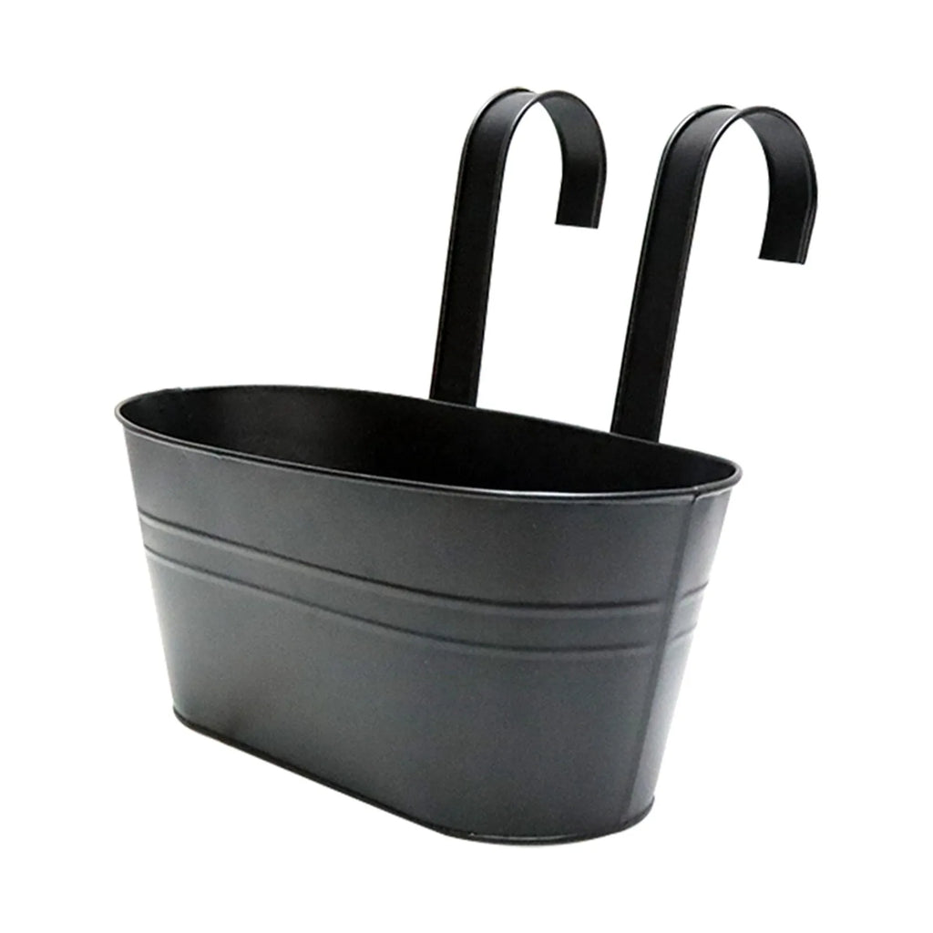 Outdoor Plants Planter Black Metal Iron Hanging Flower Pots Decks Railings Fence Buckets Modern Boho Style Wall Mount Window Box