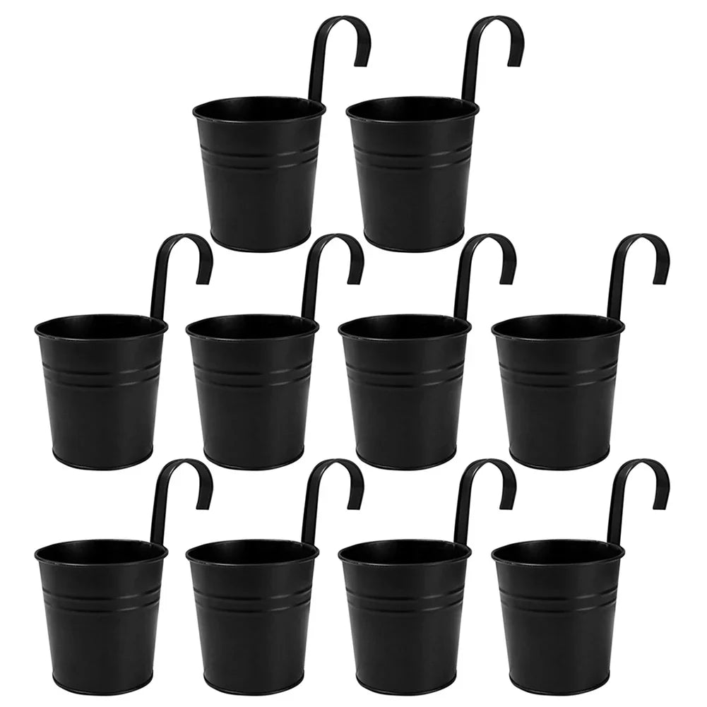 6/10PCS Metal Flower Pot With Detachable Handle Wall Mounted Hanging Planter Balcony Garden Office Planter Home Garden Decor