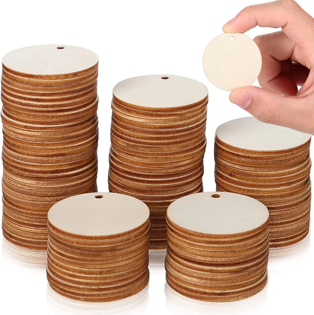 10-50Pcs Natural Wood Slices Unfinished Round Circles Wood Slices With Hole Discs Blank Craft Wedding Christmas Paintting Decor