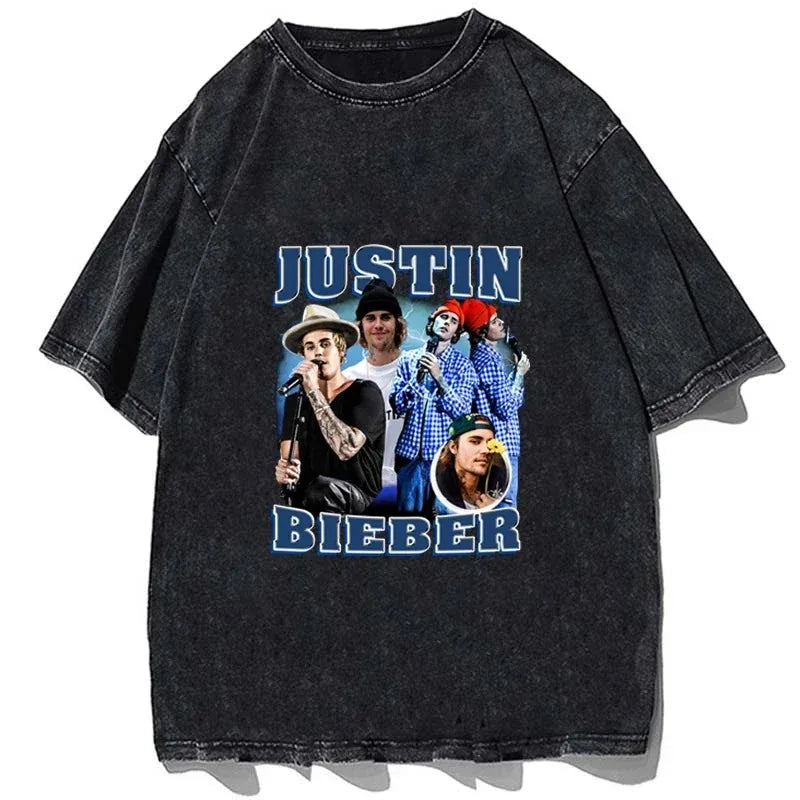 Hip Hop Rapper Justin Bieber Oversized Cotton T-Shirt for Men and Women Casual Summer Short Sleeve Streetwear