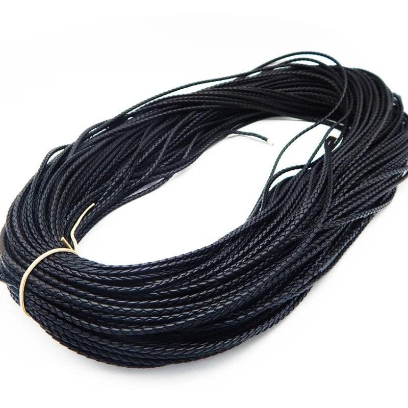5m Black Braided Leather Cord Genuine Strap Folded Bolo Tie Rope Lace for DIY Necklaces Bracelets Pendents Jewelry Crafts Making