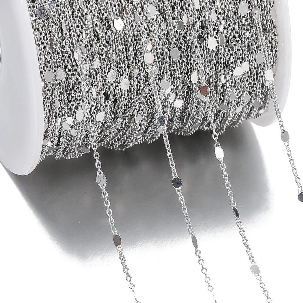 No Fade 2Meters Sequins Chain Necklace Gold Silver Chain Metal Copper Cable Chains Findings Jewelry Making Components Craft DIY