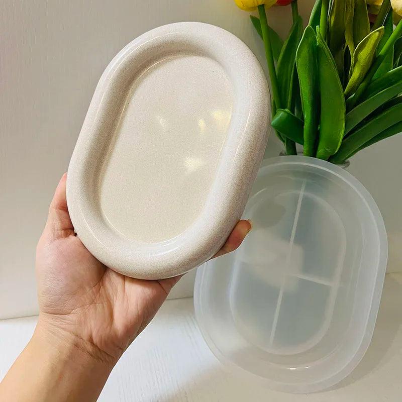 Terrazzo Tray Mold Oval Cement Storage Tray Silicone Mold Nuts Trinkets Display Dish Concrete Molds