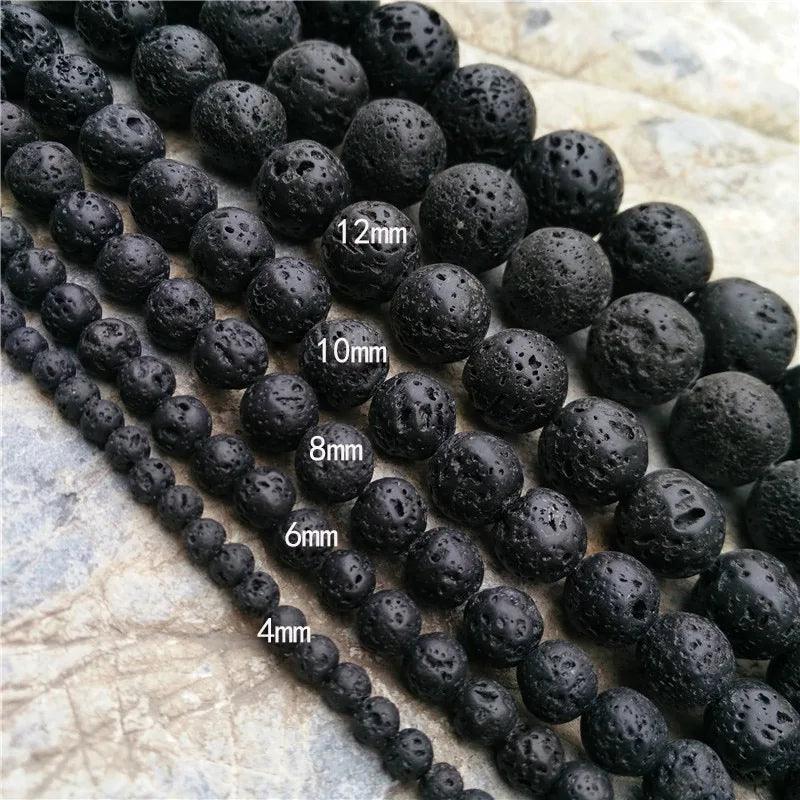 Grade A 4/6/8/10/12mm Natural Lava Stone Beads For Jewelry Making Black Round Volcanic Rock Strand DIY Bracelet Earrings Maken