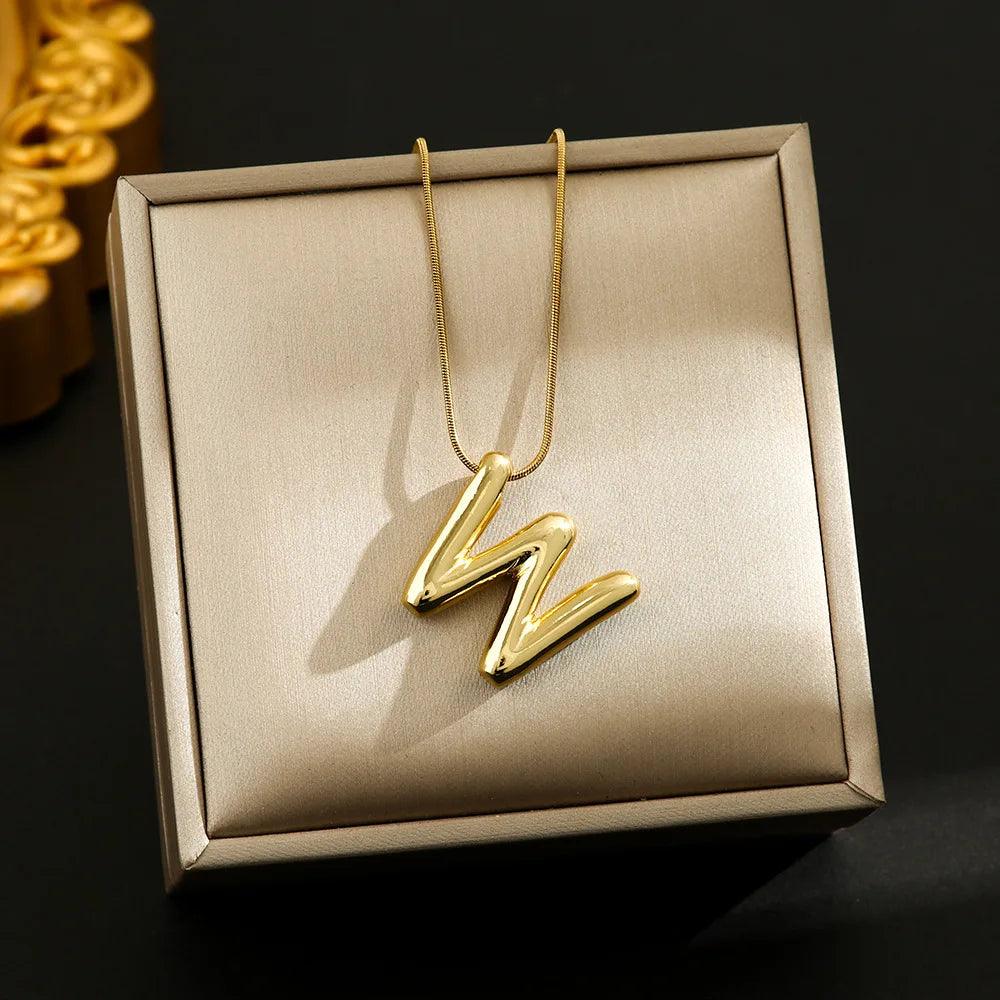 Hot Sale Stainless Steel 26 English Alphabet Necklace Pendant All-match Simple Clavicle Chain Jewelry