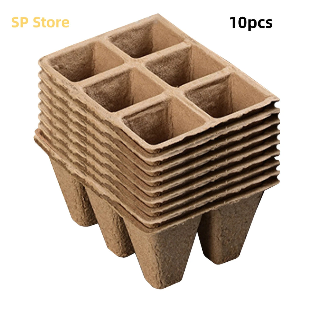 10pcs Non-Toxic Biodegradable Seedling Pots Peat Pots Seed Trays Seedling Pots Germination Trays 6 Cells Paper Seedling Trays