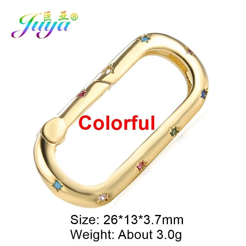 Juya Handmade Creative 18K Gold Plated Brass Screw Locks Carabiner Clasps Accessories For DIY Mesh Chains Pendant Jewelry Making
