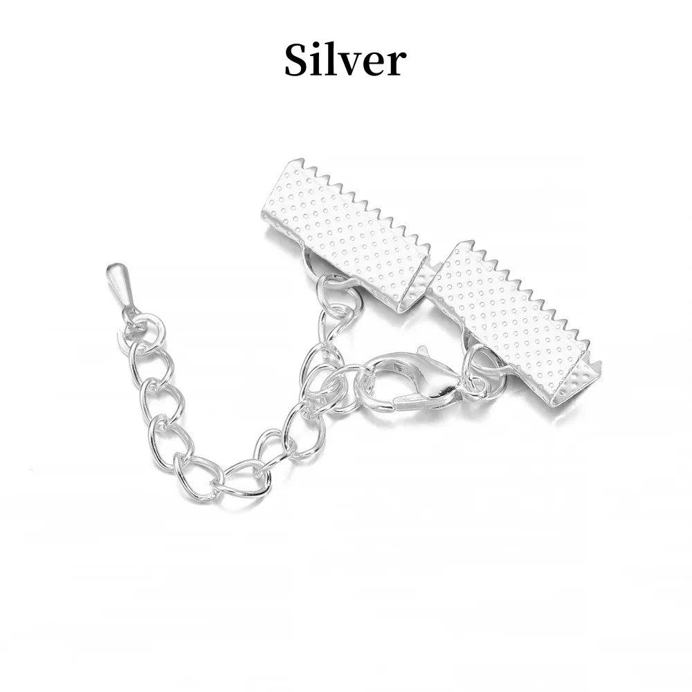 10pcs/lot Ribbon Leather Cord End Fastener Clasps With Chains Lobster Clasps Connectors For Bracelet Diy Jewelry Making Findings