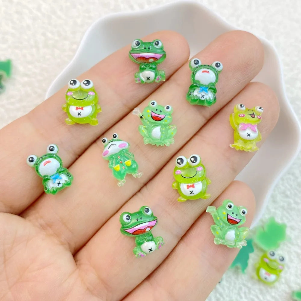 30Pcs New Cute Resin Mini Cartoon Frogs Flat Back Manicure Parts Embellishments For Hair Bows Accessories