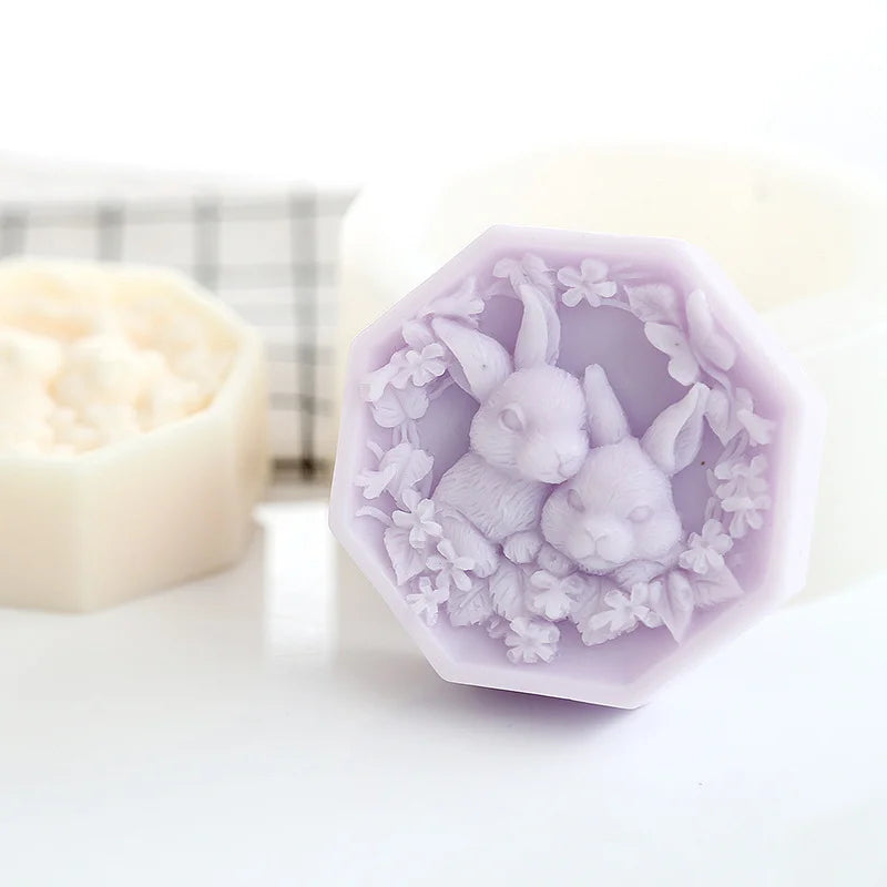 Flower Rabbit Silicone Soap Mold DIY Bunny Candle Resin Plaster Making Set Cute Animal Chocolate Cake Ice Mould Gift Home Decor