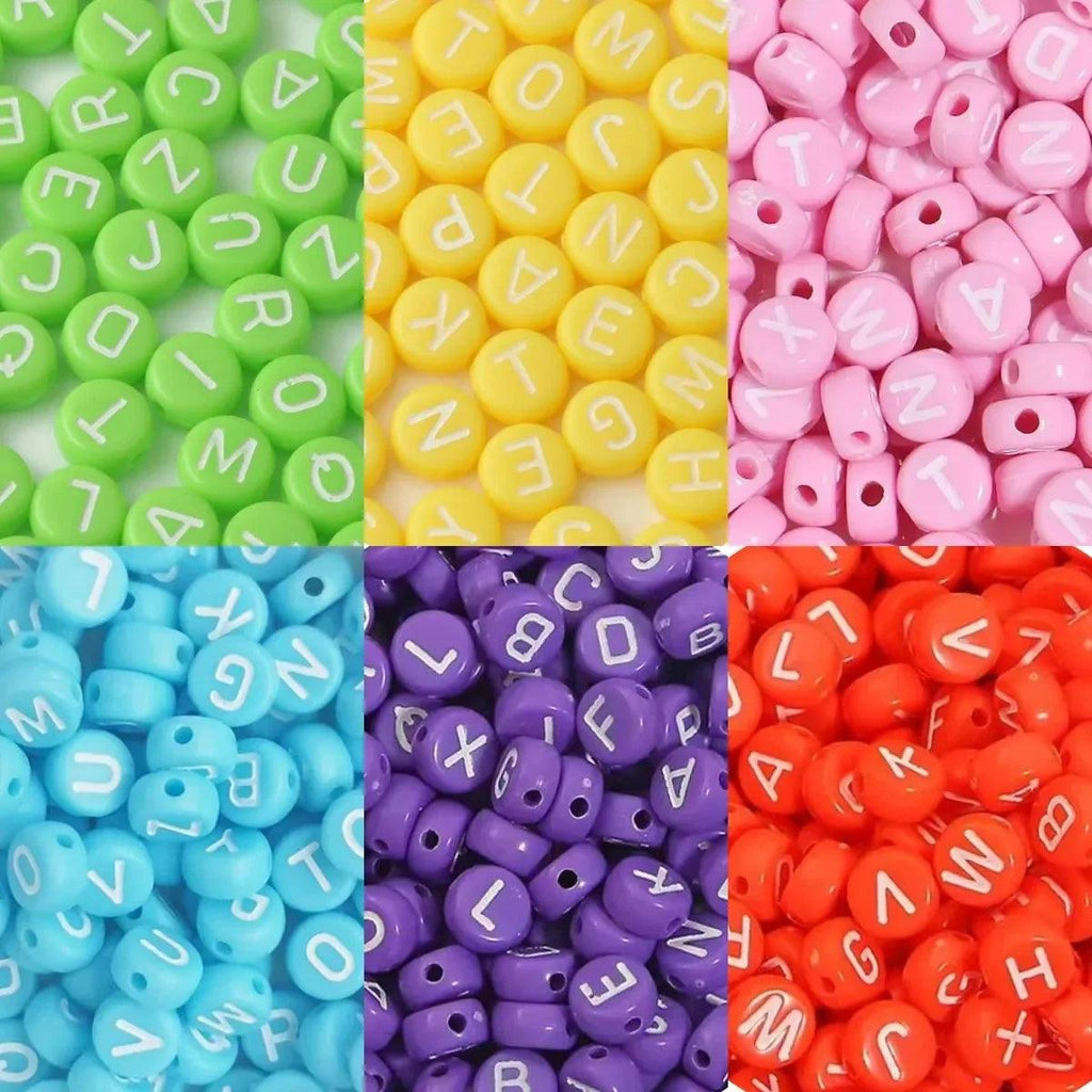 100/200/300/500pcs Mixed Colorful Acrylic Letter Beads Round Flat Loose Spacer Beads For Jewelry Making DIY Handmade Bracelet