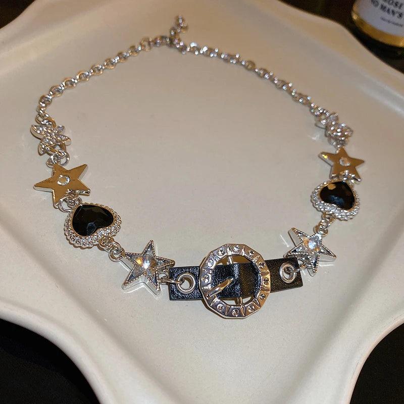 Star Sequin Hollowed Out Necklace for Women Fashion Inlaid Rhinestone Tassels Choker Necklace Y2k Style Accessories Gift