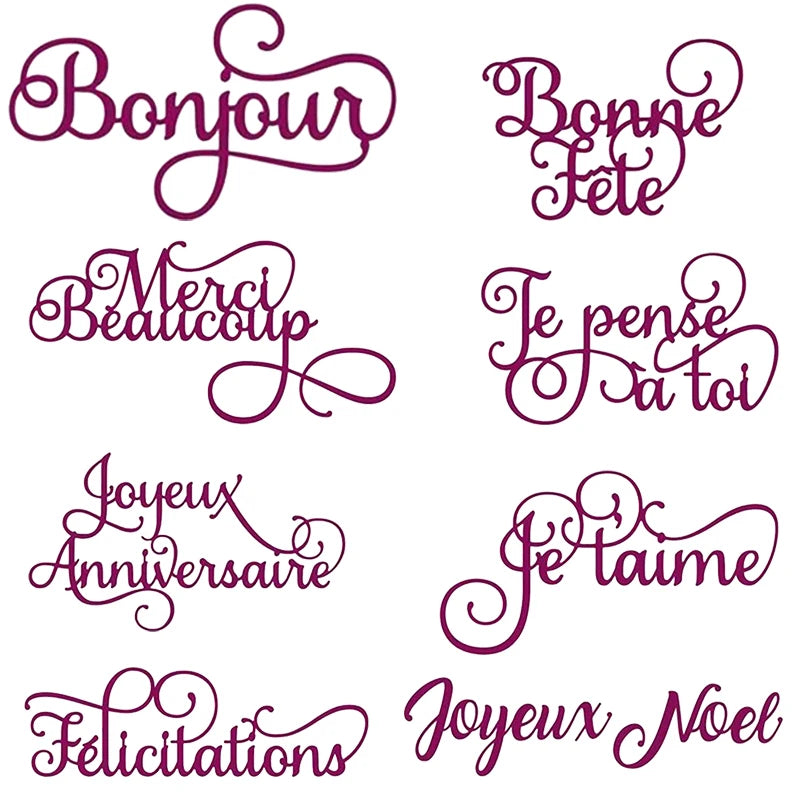 Cursive French Warm Wishes Merci Beaucoup Words Metal Cutting Dies Mould Knife DIY Scrapbooking Greeting Card Making Template