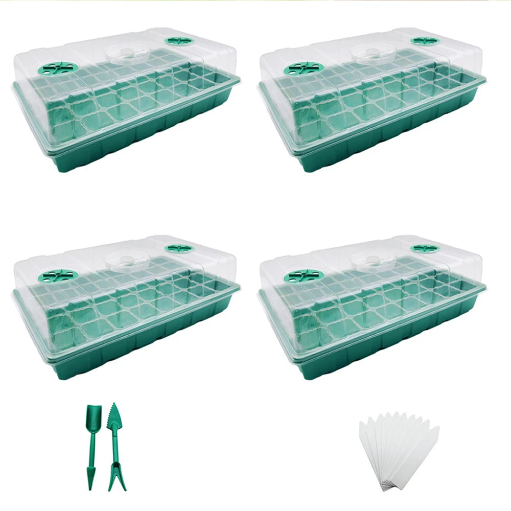 4 Sets of 40 Cells Plant Trays Seed Starter, Plant Germination Box with Dome Base Seedling Growing Tray