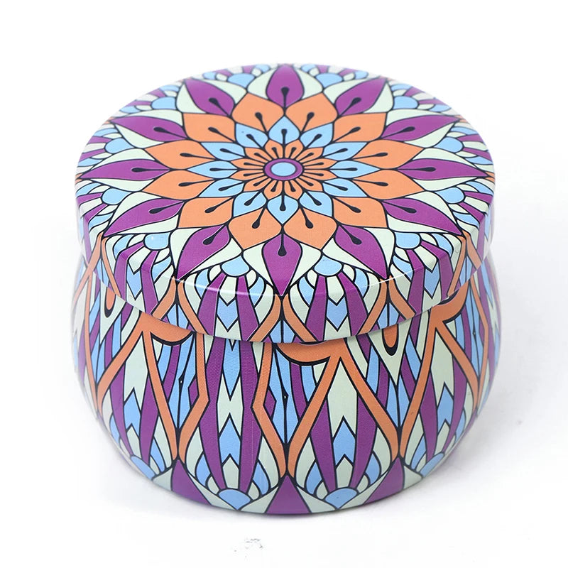 Ethnic Style Metal Tin Box Scented Candle With Candle Jar Retro Tin Box Dried Flower Scented Candle Home Decoration Wedding Gift