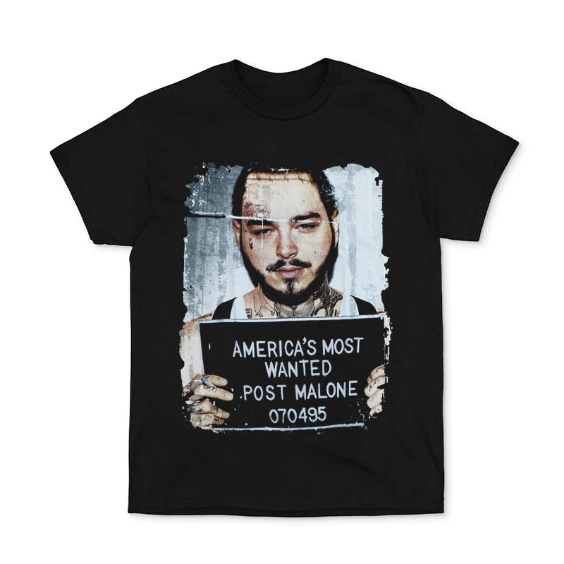 Men's and Women's 100 Percent Cotton Post Malone Short Sleeve T-Shirt Rock Rapper Portrait Design