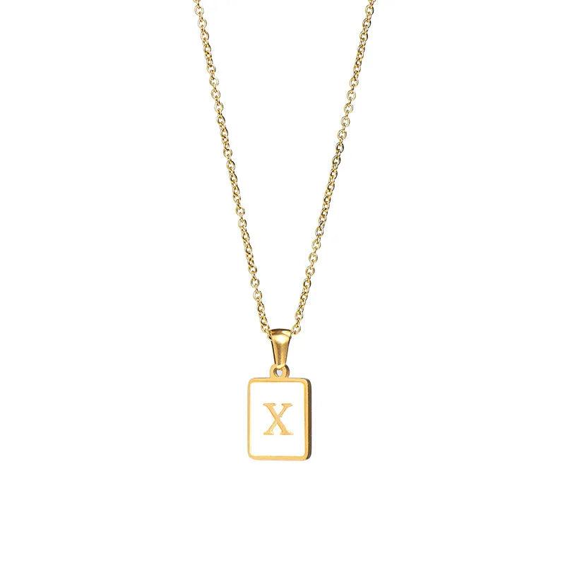 E.B.belle Minimalist Mother of Pearl Shell Stainless Steel Tarnish Free Initial Necklace Gold Plated Letter Necklace for Women