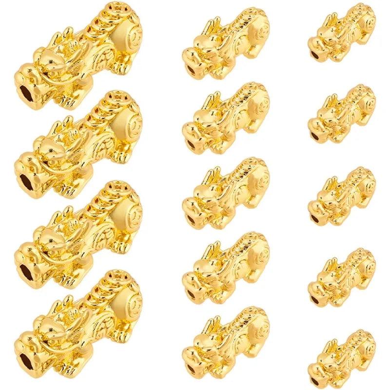 18Pcs 3 Style 24k Gold Plated Pixiu Spacer Bead 3D Metal Chinese Fengshui Lucky Bead for Necklaces Bracelets Key Chains