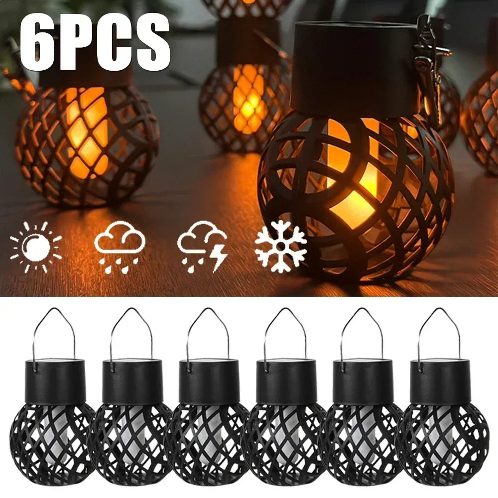 1-6PCSLED Outdoor Flame Effect Hanging Lantern Waterproof Garden Decoration Lamp Solar Fairy Light for Patio Garden Yard Plant