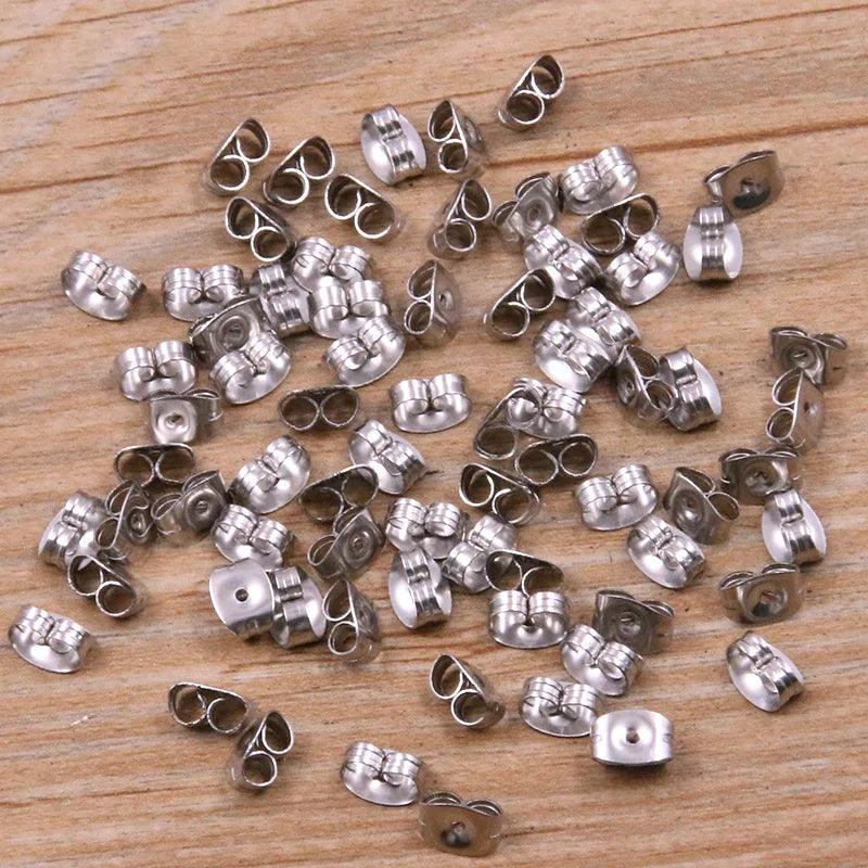 50-100pcs 2 Color Stainless Steel Earring Studs Blank Post Base Pins With Plug Findings Ear Back For DIY Jewelry Making