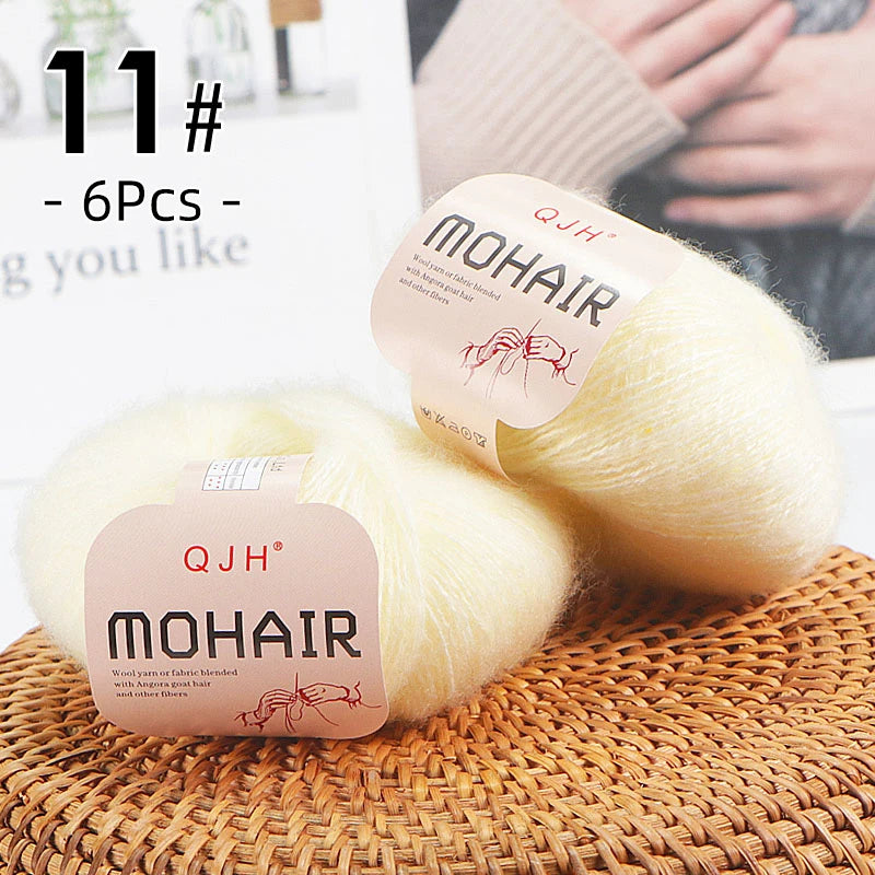 6PCS Soft Mohair Yarn Knitting Angora Yarn for DIY Projects Fluffy Lace Yarn for Sweaters Scarves and Shawls 25g Each