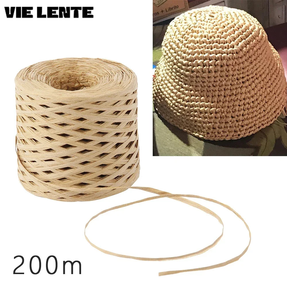 200M Raffia Paper Ribbon DIY Craft Raffia Straw Yarn for Knitting Crocheting Paper Threads Gift Packing Ribbon Wedding Decor