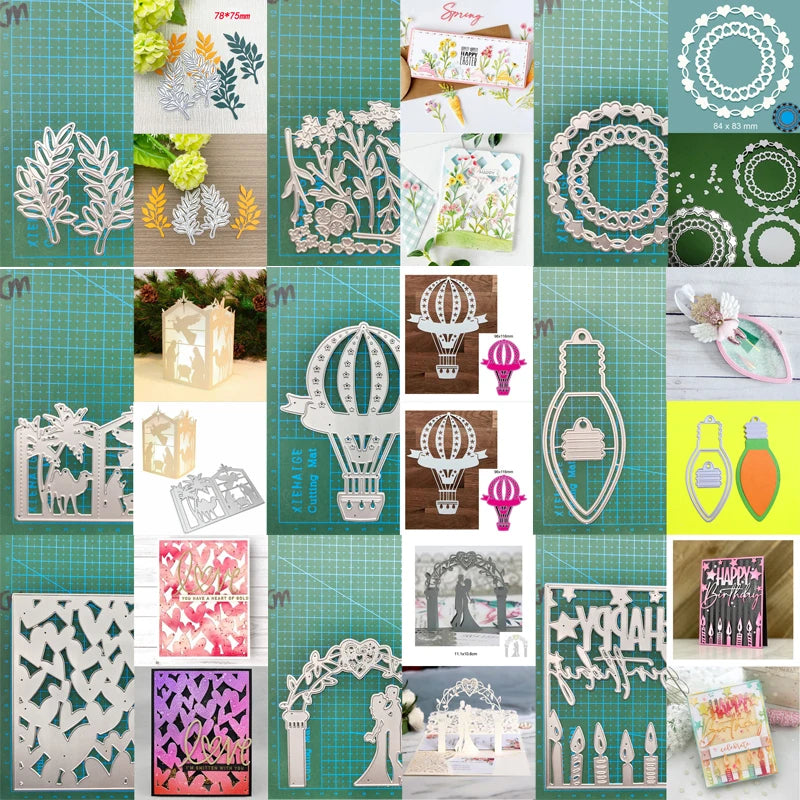 Metal Cutting Dies Hot Air Balloon Lamp Bulb Lantern Box Leaf Scrapbooking Dies Craft Album Knife Mould Blade Punch Stencil Dies
