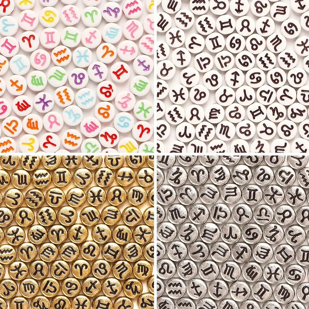 100-500PCS Acrylic Zodiac Beads Round Flat Loose Spacer Constellation Beads For Jewelry Making Diy Bracelet Necklace Accessories